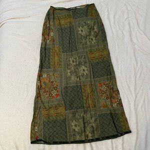 Green Patchwork Print Maxi Skirt